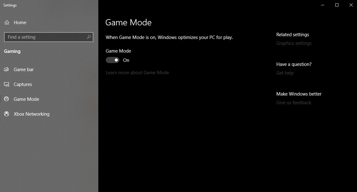 windows game mode setting